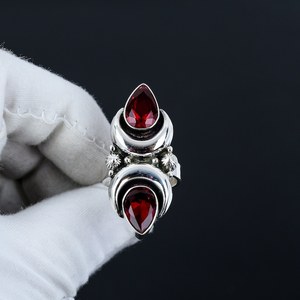 Red Garnet Ring 925 Sterling <b>Silver</b> Rhodium Plated Vintage Luxury Jewelry Gemstone Ring Thanksgiving Gift - Product Image 1