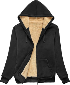 Sweat à capuche Streetwear de haute qualité pour femmes veste zippée complète doublée Sherpa pour l'automne hiver Logo personnalisé vêtements d'hiver à capuche solides - Product Image 1