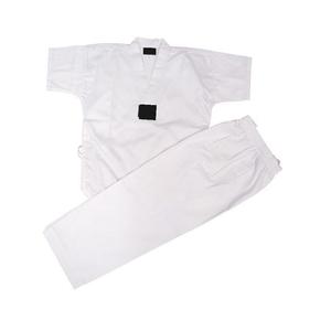 Uniforme de Taekwondo Dobok de 8oz de Polialgodón para Verano (manga corta) Blanco con Cuello en V Unisex Marca OEM Logotipo Personalizado con Pantalón - Product Image 1