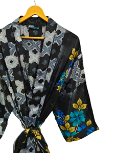 Kimono pour femme Bikini Cover Up Swim Wear Robe longue indienne en soie sari recyclée Kimono Night Wear Gown, - Product Image 3