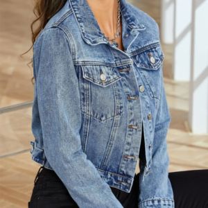 แจ็กเก็ตยีนส์สั้นทรงหลวมพิมพ์ลายสำหรับผู้หญิงแจ็กเก็ตยีนส์ขาดสำหรับฤดูหนาว - Product Image 4