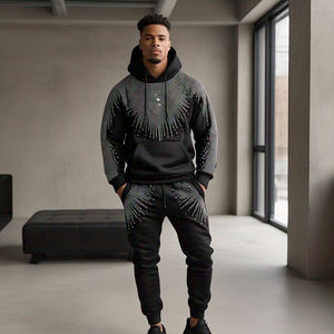 Personalizar Rhinestone Chándal Hombres OEM Diseño Rhinestone Sudaderas con capucha Pantalones de chándal Hombres Jogger Fitness Wear Rhinestone Chándal - Product Image 5