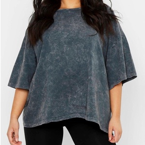 Poids lourd épais goutte épaule grande taille col rond ample Boxy femmes lavé à l'acide Vintage t-shirts respirant 100% coton fait - Product Image 1