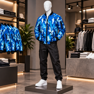 Custom <b>Mens</b> Blue Quilted Bomber <b>Jacket</b> Padded Winter Warm Full Zip <b>Flight</b> Baseball Coat - Product Image 4