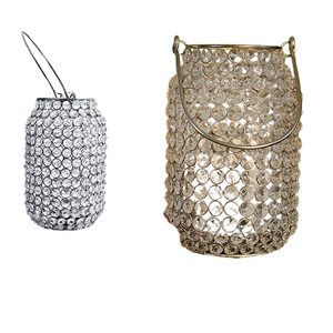 Hot Classic Metal Crystal Diamond <b>Beaded</b> T Light Candle Holder with Handle Wedding & Christmas Decorative Handmade Candle Holder - Product Image 1