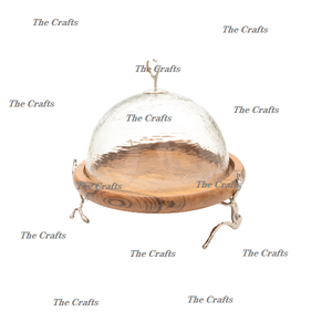 Dôme de service de gâteau en bois de conception fabuleuse avec couvercle en verre - Product Image 3