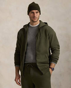 <b>Men</b> <b>s</b> olive <b>green</b> zip <b>hoodie</b> with soft fleece fabric and front pockets for modern casual everyday wear by Marfa International - Product Image 1