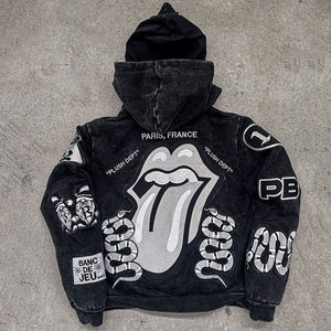 Sweat à capuche unisexe 100 % coton épais imprimé sur mesure style hip-hop avec poche, taille personnalisable, en molleton bouclette, design vieilli, service OEM - Product Image 3