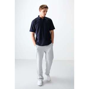 T-shirt basique pour homme en coton bleu marine, col polo, coupe ample, épais et doux, texturé - 88382 - Bleu marine - Product Image 6