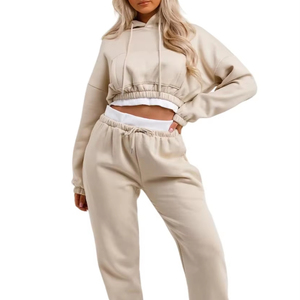 Sweat court en gros Streetwear épaule vers le bas taille régulière coupe ample pour les filles et les femmes vêtements de sport survêtements unis - Product Image 1