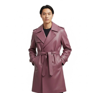 Manteau Trench Classique Noir pour Homme, Double Boutonnage, Long avec Ceinture, Vêtement d'Extérieur Formel d'Affaires, Vente en Gros - Échantillon Gratuit - Product Image 1