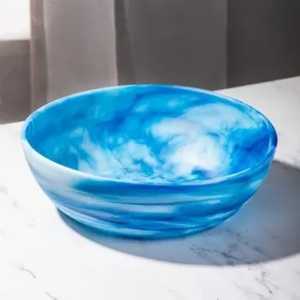 Bol en résine marbrée bleu et blanc, plat de service pour salade de fruits, vaisselle, décoration de cuisine, conteneur de rangement pour la maison, bacs, supports, poterie - Product Image 4