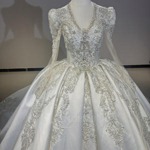 Vestido de Novia de Satén Jancember DW0185, Vestido de Novia con Cuentas, Manga Larga, Vestido de Baile, Vestido de Novia para Ceremonia de <span class=keywords><strong>Matrimonio</strong></span> en Catedral - Product Image 5