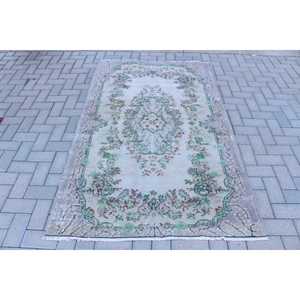 Tapis, 4x6,5 pieds, tapis vintage, tapis en patchwork vert, laine - Product Image 1