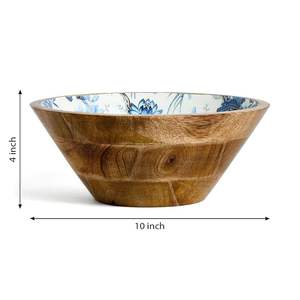 Ensemble de bols et ustensiles en bois rond blanc et bleu Mazarine écologique conçu à la main avec laque de qualité alimentaire pour la cuisine - Product Image 4