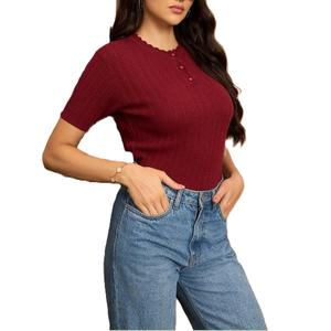 Pull en tricot à col rond à motif uni décontracté pour femmes, haut à manches courtes doux pour l'automne en provenance du Bangladesh - Product Image 4