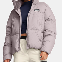 Jaket wanita anti air, jaket wanita Puffer, anti air, warna Solid, nyaman, pola, panjang katun, jaket bahan kain