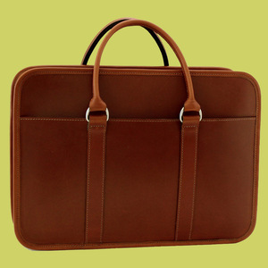 Porte-documents en cuir de vachette pleine fleur marron 100% avec fermeture à glissière en coton accessoire d'affaires de bureau personnalisable - Product Image 6