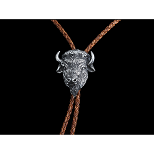 Bolo buffle et sabots en argent sterling avec cordon en cuir noir/chocolat foncé - Product Image 2