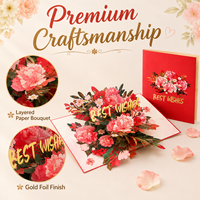Kartu Ucapan Bunga 3D Pop Up Buket Terima Kasih Potongan Laser Kirigami Buatan Tangan Mewah Kartu Ucapan Bunga 3D Pop Up Grosir