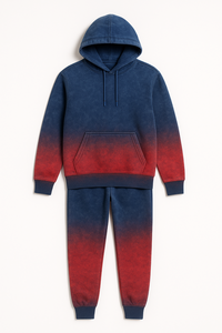 Chándal de desvanecimiento azul y rojo Traje de sudor desgastado lavado con ácido Conjunto de sudadera con capucha y joggers con gradiente Pantalones con capucha con logotipo personalizado - Product Image 2