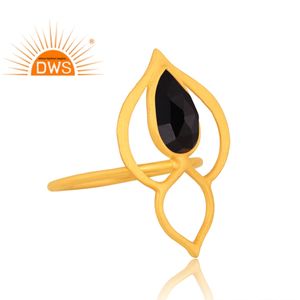 Nuevo Anillo Apilable Elegante de Plata de Ley 925 con Baño de Oro de 18K y Piedra Preciosa de Ónix Negro Natural, Fabricante de Joyería Fina - Product Image 3