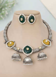 Chetna Modern Design Oxidised Hasli <b>Set</b> Beautiful Fancy Silver Plated <b>Indian</b> Fashion <b>Jewelry</b> Direct Sale by Supplier - Product Image 3