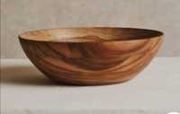 Handgemaakte, gepolijste, natuurlijke mango houten schaal met wortelsnijwerk, modern design, 20 cm, voor fruit, salade en snacks.