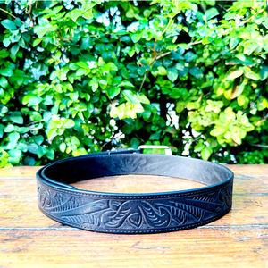 Cinturón Floral Occidental Vintage de Cuero Genuino Tallado a Mano, Hebilla de Latón Exquisita, Longitud Personalizada, Ancho de 40 mm, Arte Clásico de la India LB 804 - Product Image 3