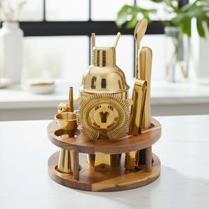 Premium Stainless Steel Bar Tool <b>Set</b> with Wooden Stand Complete Cocktail Making Kit Durable Elegant Home Bar Essential - Product Image 6