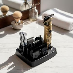 Tondeuse à barbe, nez et cheveux professionnelle 6 en 1 FD-9811, rechargeable, batterie 700 mAh, corps en acier inoxydable, design doré - Product Image 3