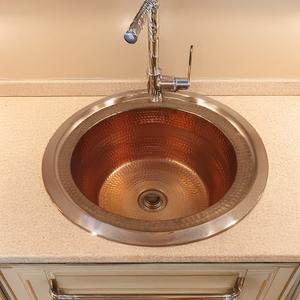 Handmade Hammered Copper Bathroom Sink Round Drop-In <b>Wash</b> <b>Basin</b> with Polished Rim For Vanity Tops & Contractors OEM. - Product Image 1