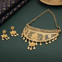 Lot de colliers ras-du-cou en laiton plaqué or 14K, 18K, 24K, ensemble de bijoux à motif floral traditionnel, colliers ras-du-cou tendance.