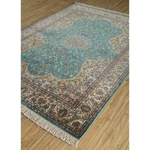 Tapis en soie noué à la main Gulmarg vert, grande surface 9x12, motif médaillon, pour la décoration de salon d'adolescents, usage domestique - Product Image 2