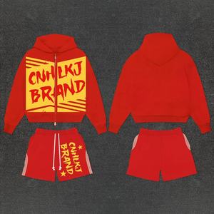 Custom Hoodie and Shorts <b>Set</b> New Arrival Cropeed Hoodies and Short <b>Set</b> Acid Wash Sweatsuit Unisex Tracksuit - Product Image 3