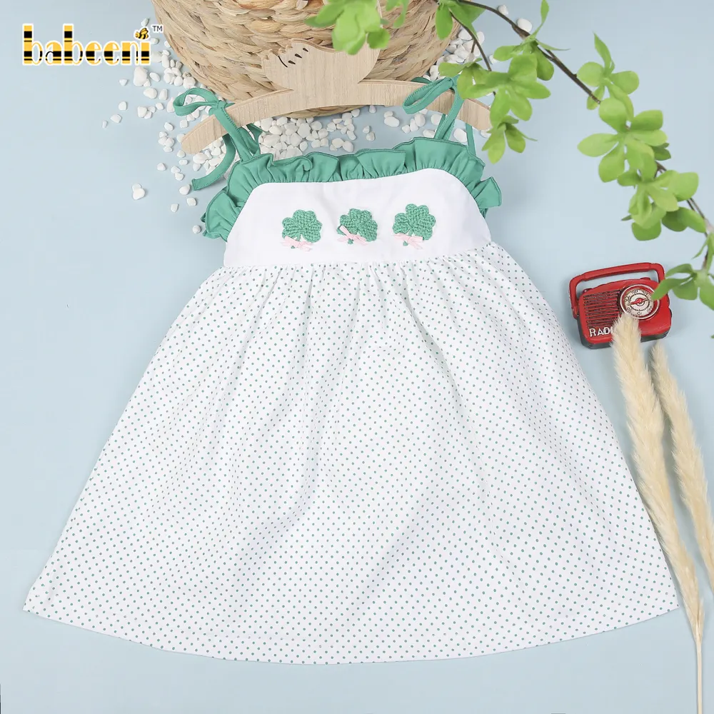 Fancy lucky leaves crochet girl dress OEM ODM kids smock dress customized hand made embroidery wholesale manufacturer - BB2697