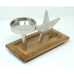 Portavelas de metal plateado antiguo de diseño moderno con base de madera, decoración lujosa para el hogar para fiestas para linternas y tarros de velas - Product Image 1