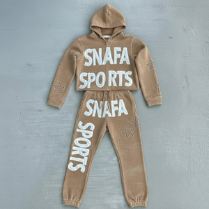 Wholesale Manufacturer Fashion Applique <b>Embroidery</b> Flare Sweatsuit Distressed Patch Tech Fleece Flare Tracksuit <b>Set</b> For Men - Product Image 1