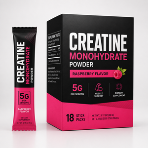 Creatina Micronizada en Polvo 5000mg Creatina + 1000mg Betaína + 500mg Taurina, Sabor Frambuesa, 18 Porciones, Envase en Barra - Product Image 1