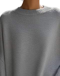 Customized <b>Women</b> Grey Oversized Knit Poncho Sweater Winter Loose Fit Batwing Sleeve Soft <b>Warm</b> Pullover Casual Fashion Top - Product Image 4