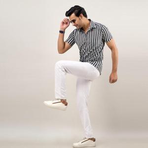 Camisa de Lino de Moda para Hombre, Verano, Manga Larga, 100% Algodón, Corte Regular, Transpirable, a Rayas - Product Image 3