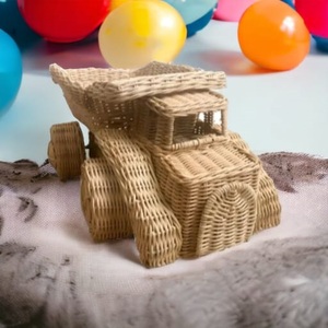 Cheap Price Unique Style Truck Shape Woven Baskets <b>Toy</b> Wicker Rattan Dump Truck <b>Toys</b> Birthday Gift for Kids Baby Product - Product Image 2