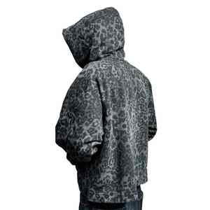 custom <b>Sweatshirt</b> 100% Percent Cotton All Over <b>Leopard</b> <b>Printed</b> Boxy Fit Zipper Acid Wash Hoodie for men - Product Image 5