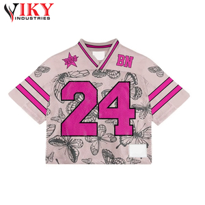 Moda Deportes Suelto Impreso Casual Tamaño 24 Rugby Jersey Contraste Color Costura Cuello en V Camisa de manga corta VIKY INDUSTRIES - Product Image 4