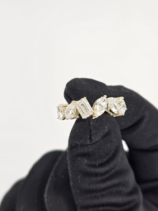 Lab Grown <b>Diamond</b> <b>Ring</b> In 14K 18K Yellow Gold | Oval Center <b>Diamond</b> With Half Moon Side Stones | Women Engagement Fine Jewelry - Product Image 1