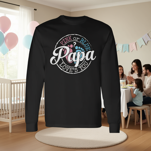 Gender Reveal Papa <b>Dad</b> <b>to</b> <b>Be</b> Long Sleeve T-Shirt Pink or Blue Baby Shower Promotional Shirt - Product Image 3