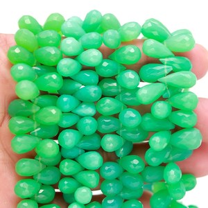 Natural Chrysoprase Faceted Teardrop Bead Chrysoprase Side Drop Briolette Bead Necklace Handmade Jewelry Pendant Earrings Making - Product Image 3