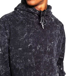 Sweat à capuche surdimensionné Vintage pour hommes lavé à l'acide en détresse poids lourd 100% coton hiver bouffée Technique poches thermiques Plus plaine - Product Image 6