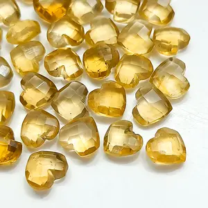 Natural Citrine Faceted Hand Carved Heart Shape Gemstone for Jewelry Making 8mm AAA Citrine Loose Gemstone Carving Briolette