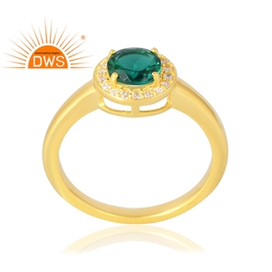 Latest Selling 925 Sterling <b>Silver</b> 18K Gold Plated Natural Cz & <b>Emerald</b> Gemstone <b>Ring</b> Demi Fine Jewelry Manufacturer - Product Image 1